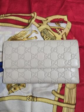 Authentic Gucci Guccissima Leather Continental Wallet Beige Cream GG Embossed